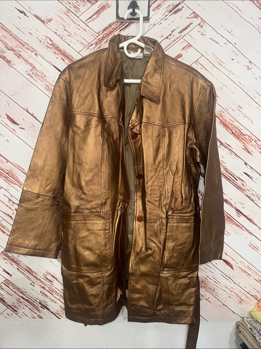 Newport News Metallic Bronze Leather Coat